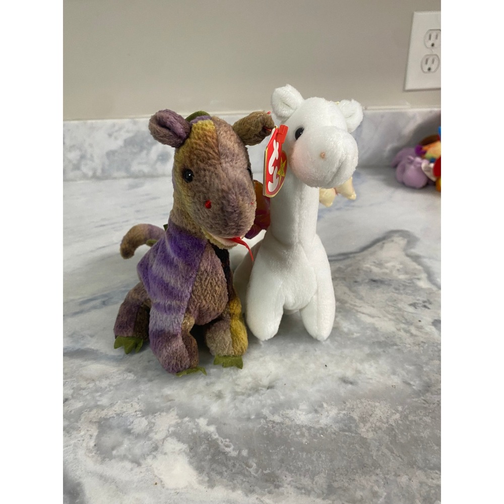 Ty Beanie Baby Dragon Pair Magic & Scorch Vintage Plush With Tags Fantasy Lot